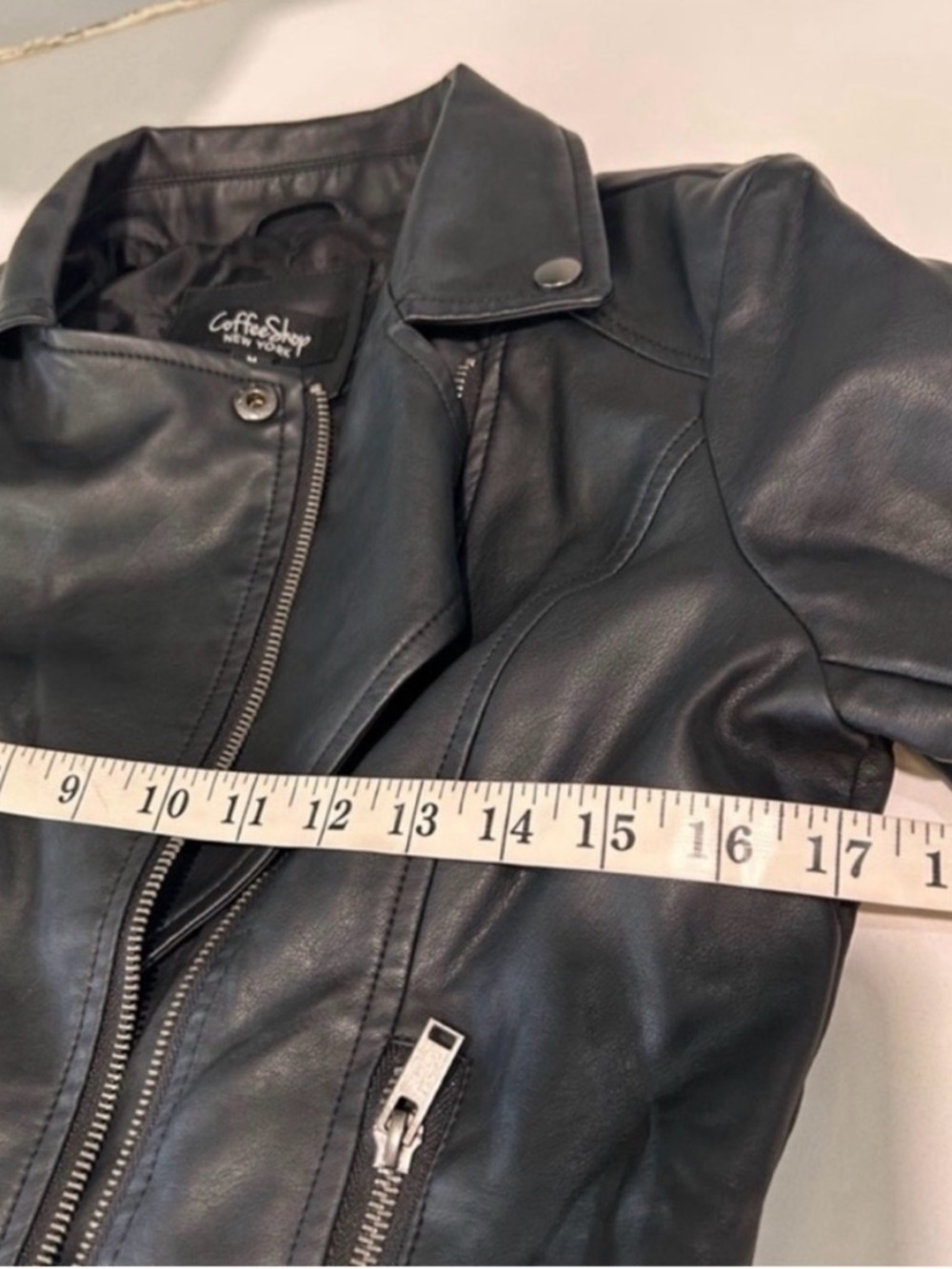 Coffee shop Black Faux Leather Moto Jacket - Sleek Zip Detail - Picture 11 of 16
